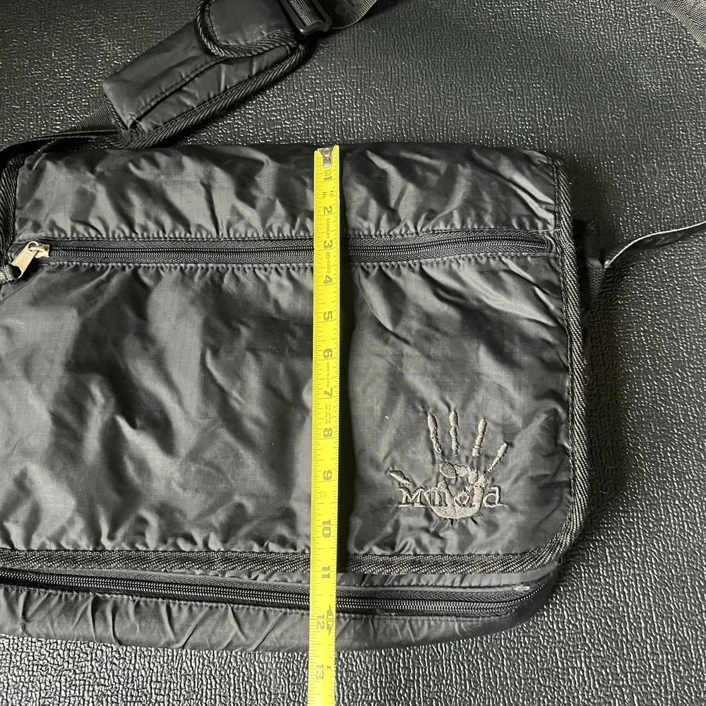 Vtg Mudd Black Ripstop Nylon Messenger Bag Y2K Crossbody Logo Utility School Bag